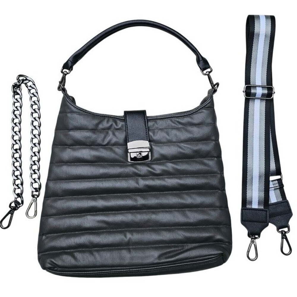 Royln Luxe New York Grey Quilted Crossbody Bag with 3 Strap Options